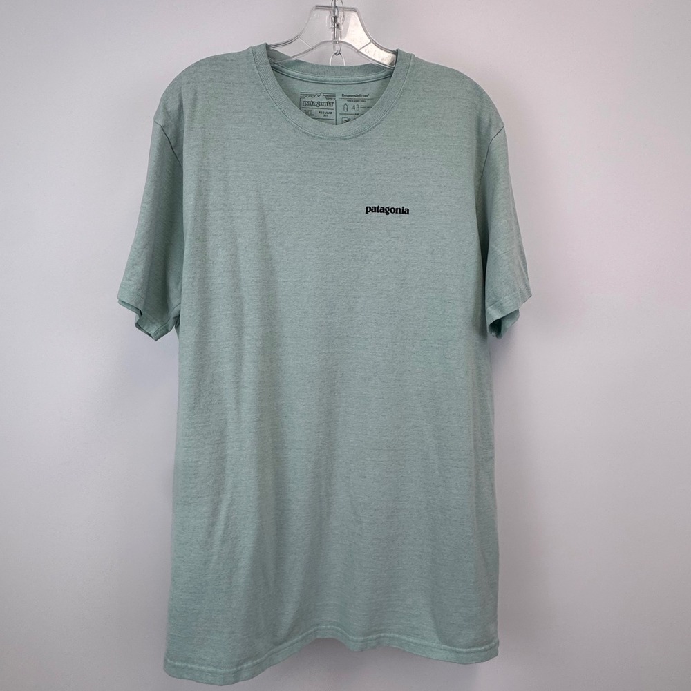 Patagonia Responsibili-Tee‎ Mens XL Green Fitz Roy Trout Graphic T-Shirt 39166